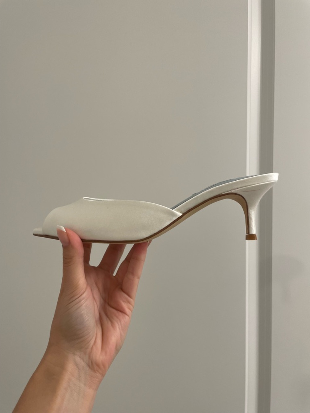 Nine West White Satin Peep-Toe Mules - Picture 10 of 12
